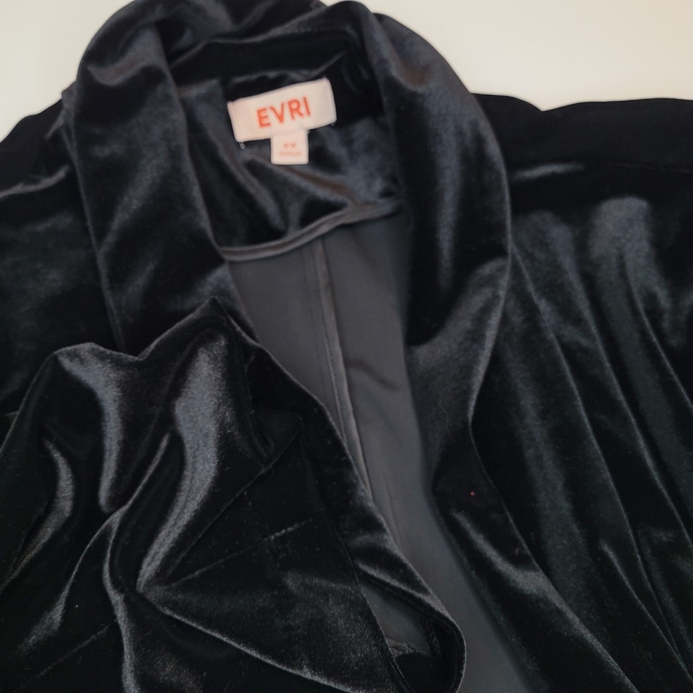 Evri‎ Size 3XL Black Velvet Like Open Front Blazer Rushed Sleeve, Party, Work